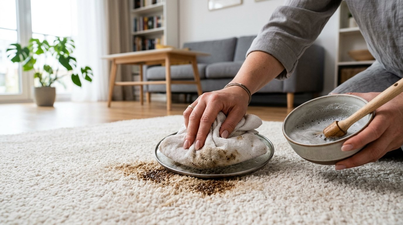 Mój jasny dywan był poplamiony od miesięcy: ta sztuczka z 2 produktami z szafki sprawiła, że wygląda jak nowy